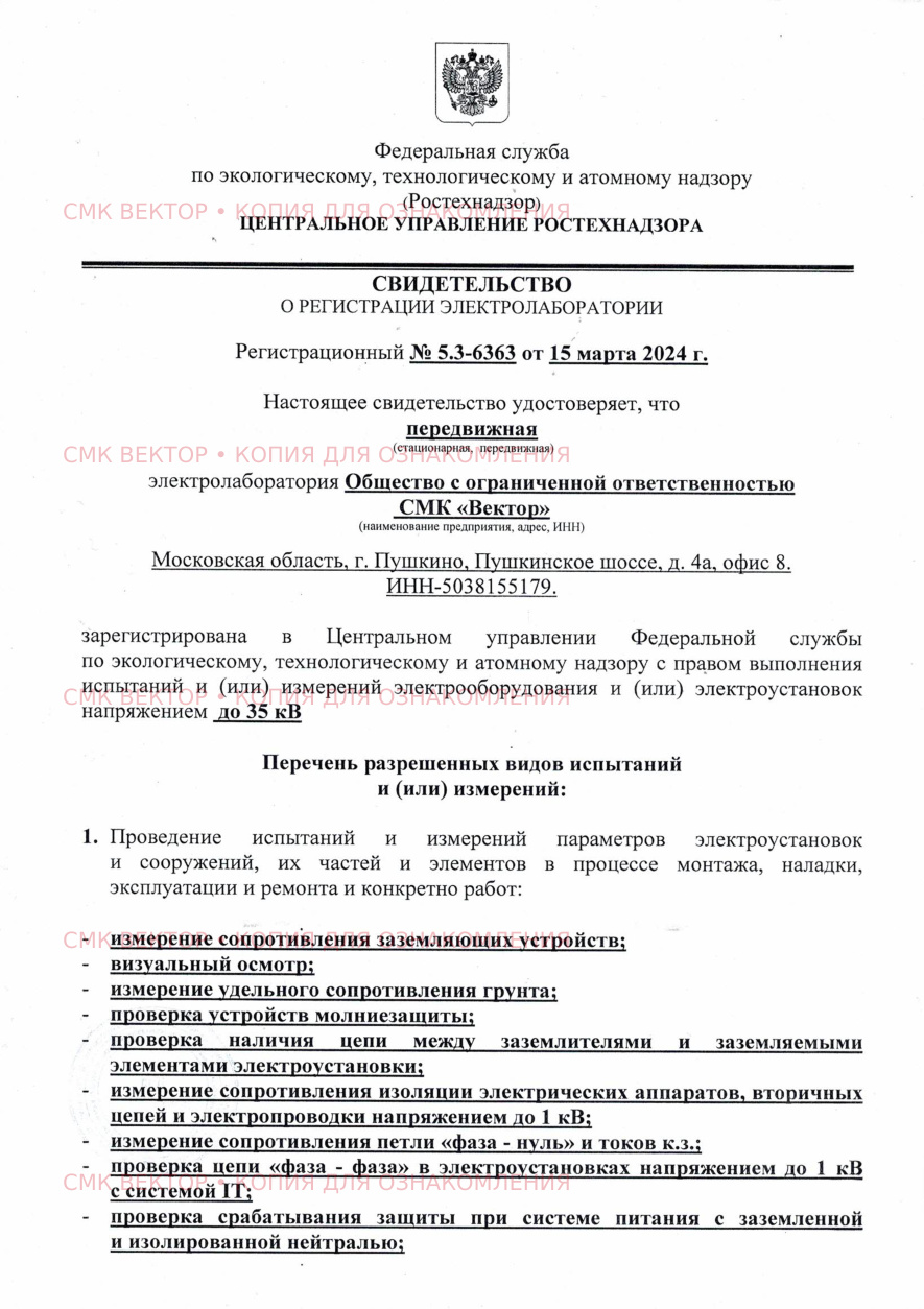 Свидетельство о регистрации ЭТЛ ВЕКТОР